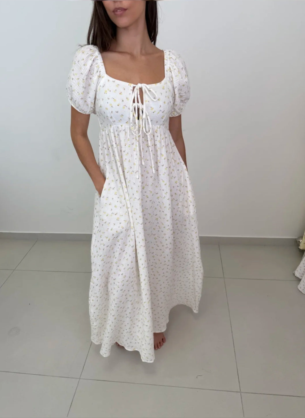 Musselin Maxikleid Blumi Gelb