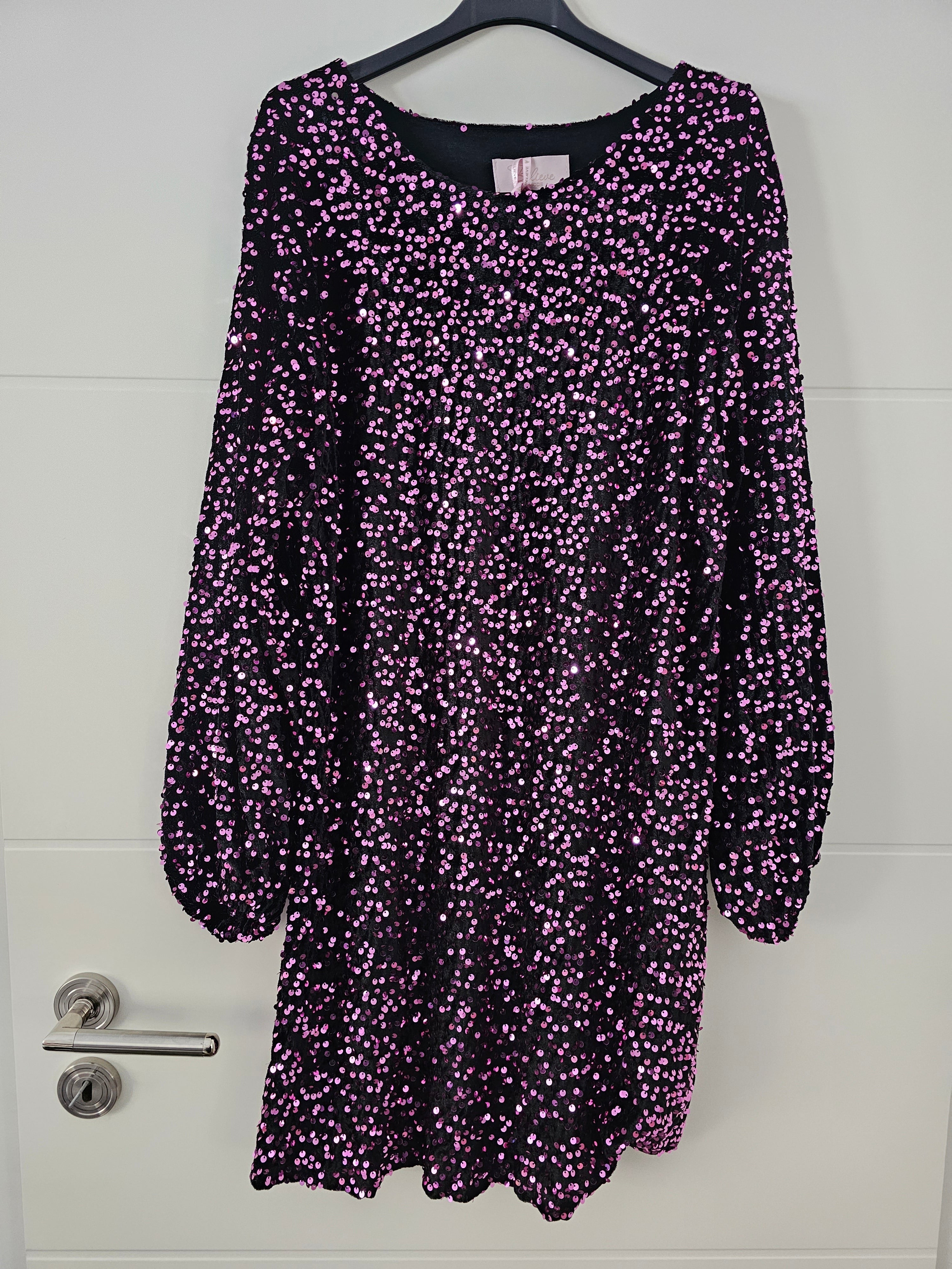 Pailletten-Samtkleid Pina Schwarz/Lila-pink