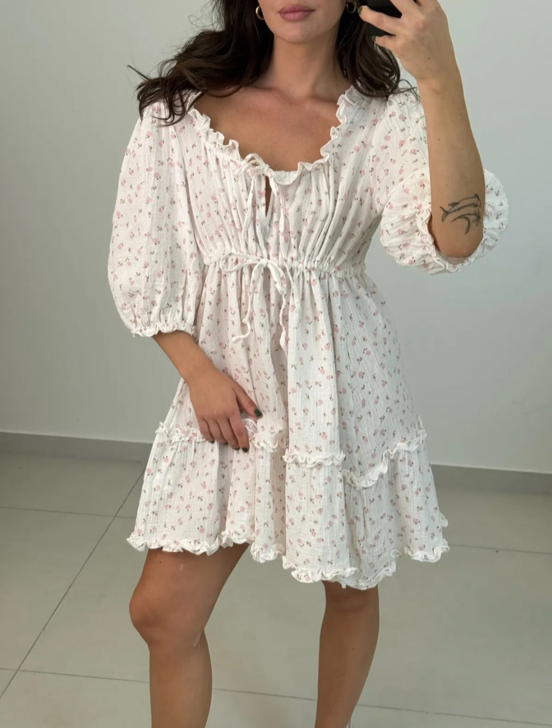 Musselin Kleid Flower Weiß